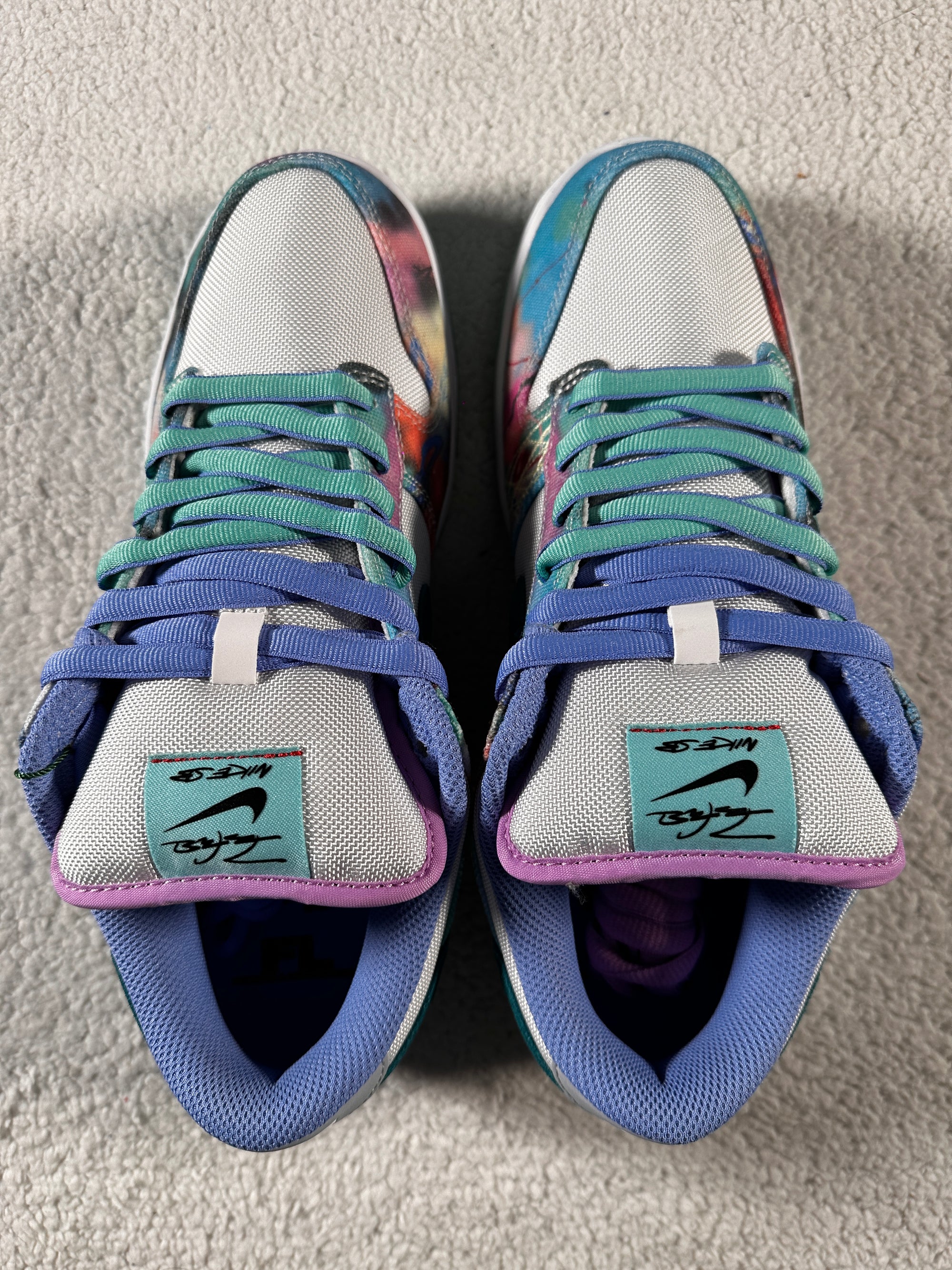 Nike SB Dunk Low x Futura Laboratories
White and Geode Teal. Talla 27 centímetros